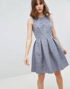 Ted Baker Tie The Knot Pearl Embellished Skater Dress - Gray