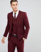 Asos Design Slim Suit Jacket In Burgundy - Red