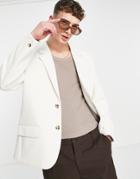 Asos Design Power Shoulder Blazer In White Neoprene