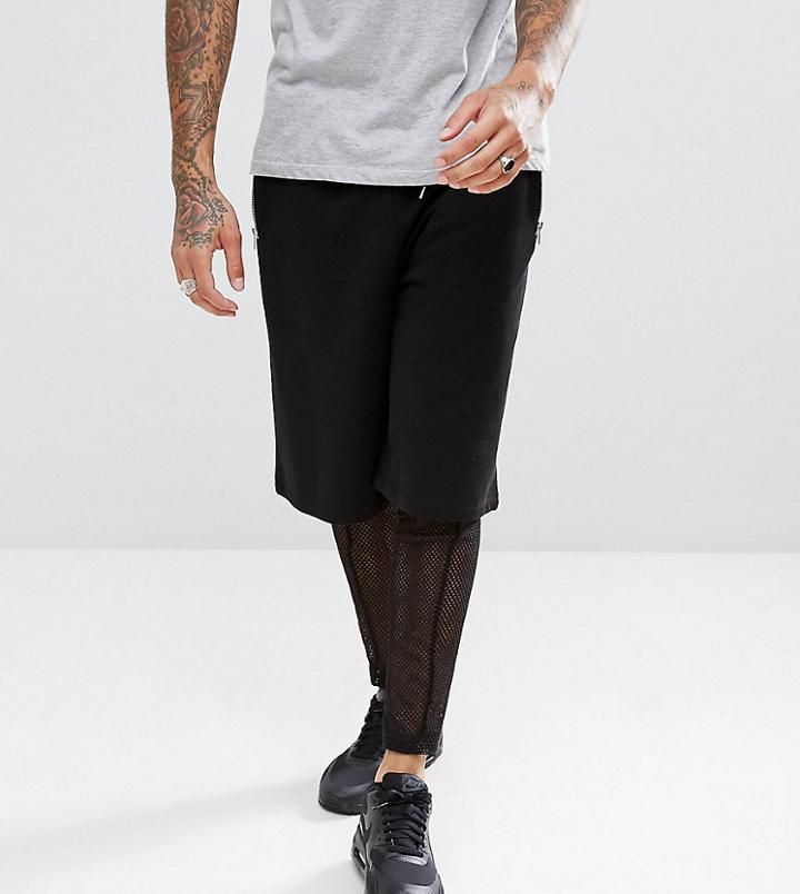 Asos Oversized Short With Mesh Megging Layer - Black