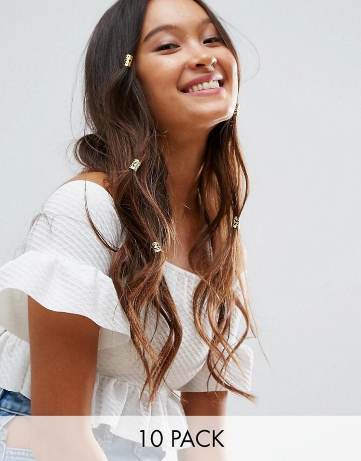 Asos Pack Of 10 Filigree Hair Cuffs - Gold