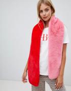 Miss Selfridge Faux Fur Scarf In Pink And Red - Multi