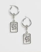Asos Design Earrings With Jewel And Engraved Dragon Detail In Silver Tone - Silver