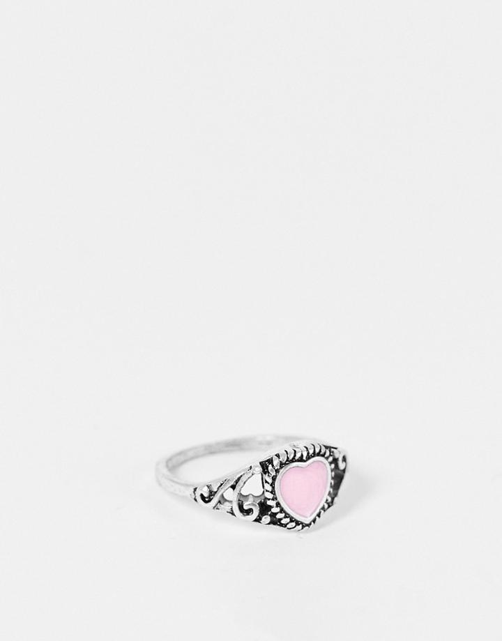 Designb London Heart Boho Ring In Silver Tone