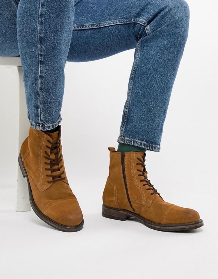 Jack & Jones Suede Lace Up Boot In Tan - Tan