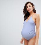 Asos Design Maternity Recycled Color Block Knot Cross Back Swimsuit In Lilac-purple
