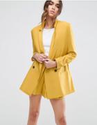Asos Double Breasted Soft Blazer In Mini Spot Jacquard - Yellow
