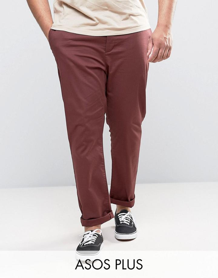 Asos Plus Slim Chinos In Burgundy - Red