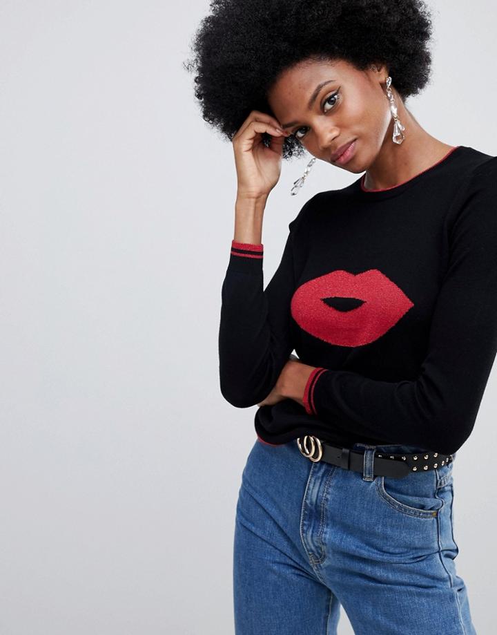 Oasis Crew Neck Sweater With Lip Print - Multi