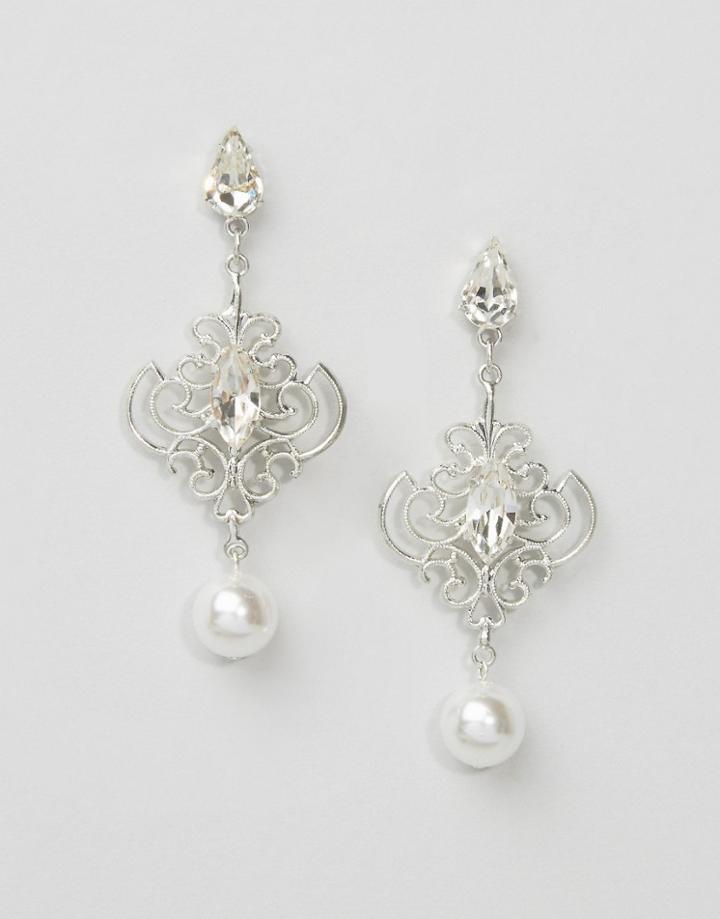 Krystal Swarovski Crystal Hanging Pearl Shield Earring