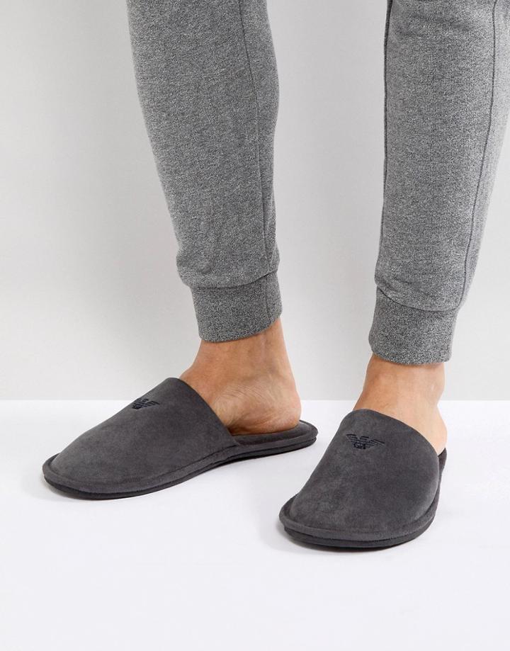 Emporio Armani Gray Logo Slipper In Dust Bag - Gray