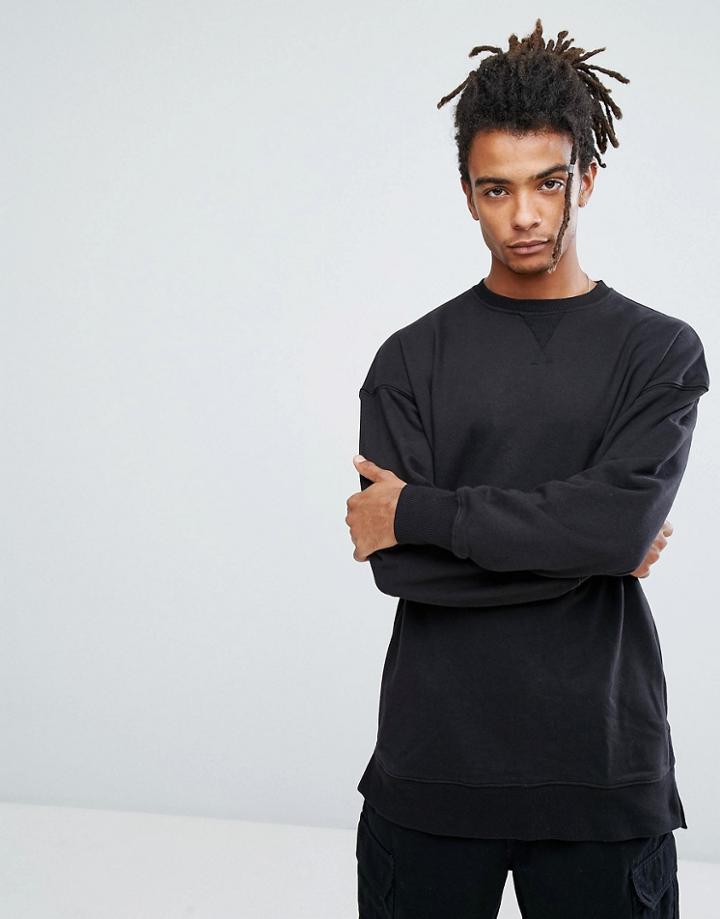 New Look Dropped Shoulder Sweatshirt With Crew Neck In Black - Black