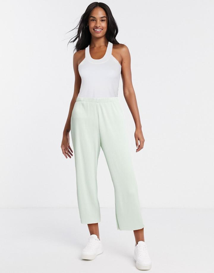 Asos Design Plisse Culotte Pants In Sage-green