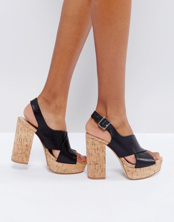 Mango Cork Platform Sandals - Black