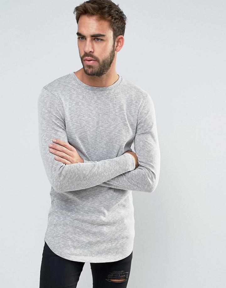 Asos Spacedye Rib Super Longline Muscle Long Sleeve T-shirt With Curve Hem - Gray