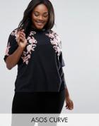 Asos Curve T-shirt With Floral Embroidery - Black