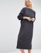 Asos Oversized Midi Dress In Rib - Gray