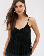Stradivarius Cami With Pleated Edge In Black - Black