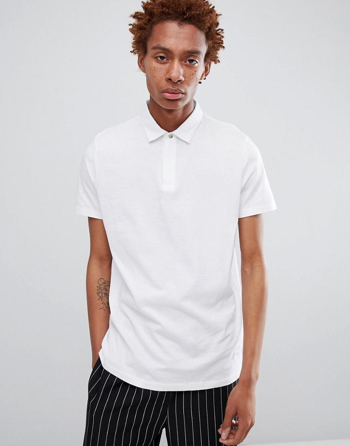 Asos Design Jersey Polo With Concealed Zip Placket And Popper In White - White