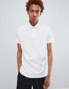 Asos Design Jersey Polo With Concealed Zip Placket And Popper In White - White