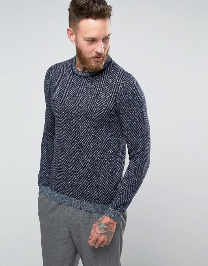 Ted Baker Herringbone Knitted Sweater - Navy