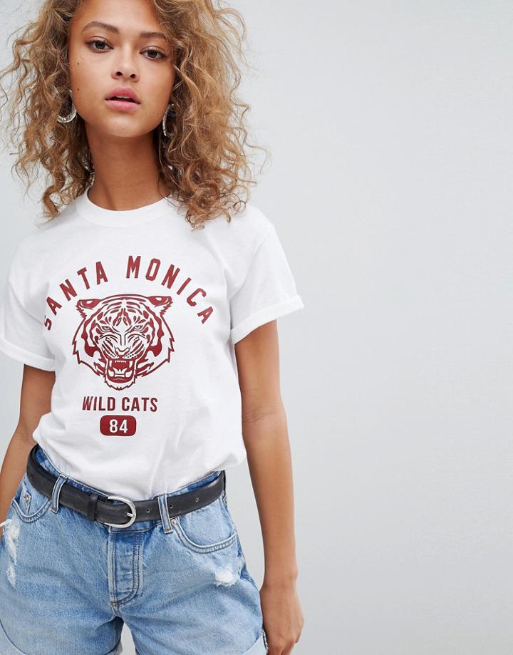 Miss Selfridge T-shirt With Santa Monica Slogan Front - White