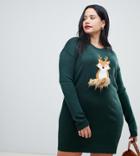 Brave Soul Plus Foxie Christmas Sweater Dress - Green