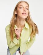 Topshop Textured Slim Fit 90's Shirt In Lime-green