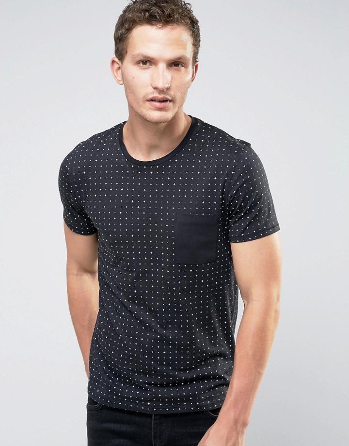 Selected Homme T-shirt In Print With Contrast Pocket - Black