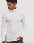 Asos Design Long Sleeve T-shirt Will Roll Neck In Off White - White
