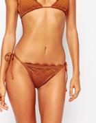 Asos Mix And Match Crochet Lace Scallop Micro Brazilian Tie Side Bikini Bottom - Rust