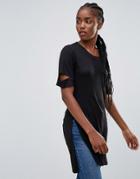Bellfield Acacia Slash Arm Longline T-shirt - Black