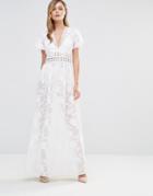Dark Pink Lace Maxi Dress With Laddering Insert - Cream