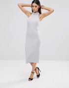 Club L Square Neck Bandage Detail Pencil Midi Dress - Gray