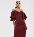 Asos Design Tall Cape Flutter Bardot Midi Dress-purple