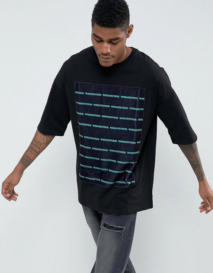 Asos Oversized T-shirt With Printed Velvet Panel - Black