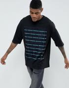 Asos Oversized T-shirt With Printed Velvet Panel - Black