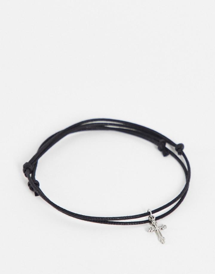 Asos Design Slim 3mm Cord Anklet Pack With Cross Charm In Black