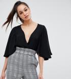 Missguided Tall Kimono Cape Sleeve Plunge Body In Black - Black