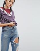 Asos T-shirt In Chevron Yoke Stripe - Multi