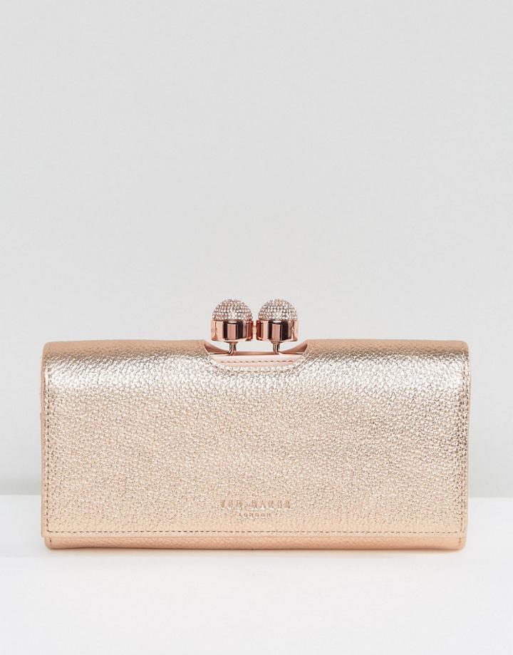 Ted Baker Textured Leather Purse With Crystal Clasp - Gold