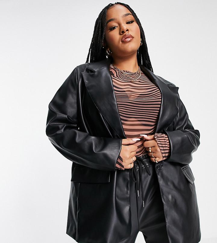 Threadbare Plus Conker Pu Blazer In Black