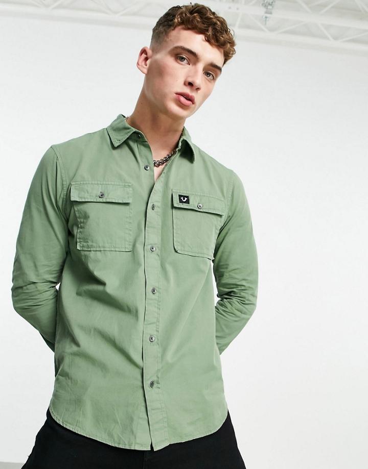 True Religion Triple Needle Long Sleeve Shirt-green