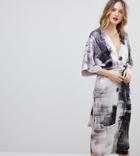 Asos Tall Kimono Dress In Abstract Print - Multi