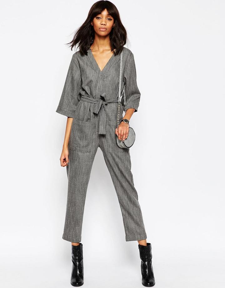 Asos Slouchy Jumpsuit In Texture - Gray
