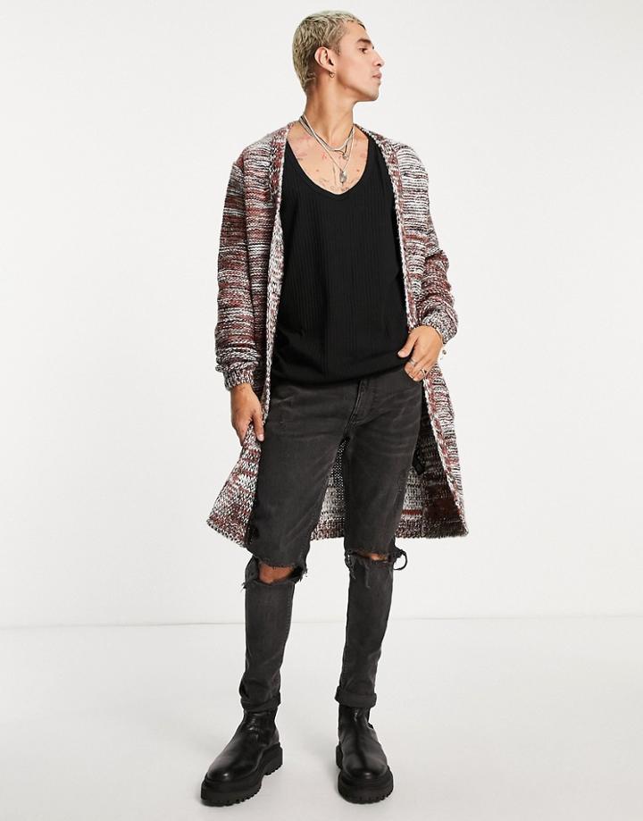 Asos Design Space Dye Yarn Cardigan In Charcoal-grey