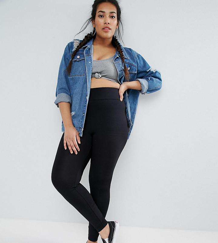 Asos Design Curve Leggings With Deep Waistband-black