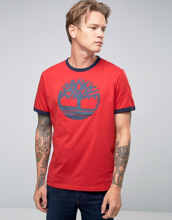 Timberland Logo Ringer T-shirt In Red - Red
