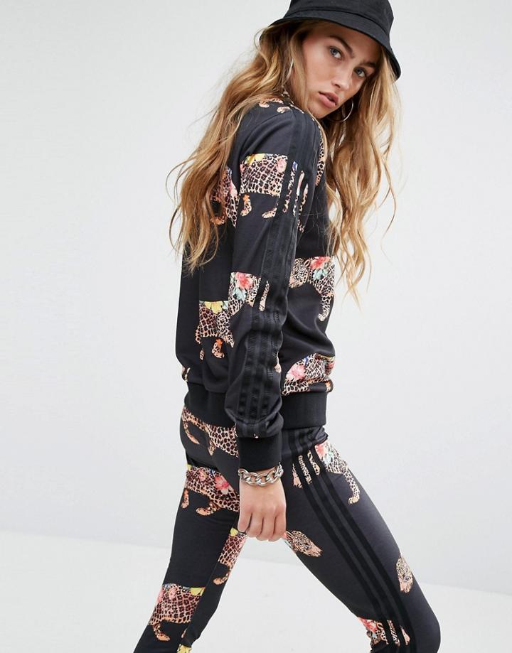 Adidas Originals X Farm Multi Leopard Print Sweatshirt With Trefoil Lo
