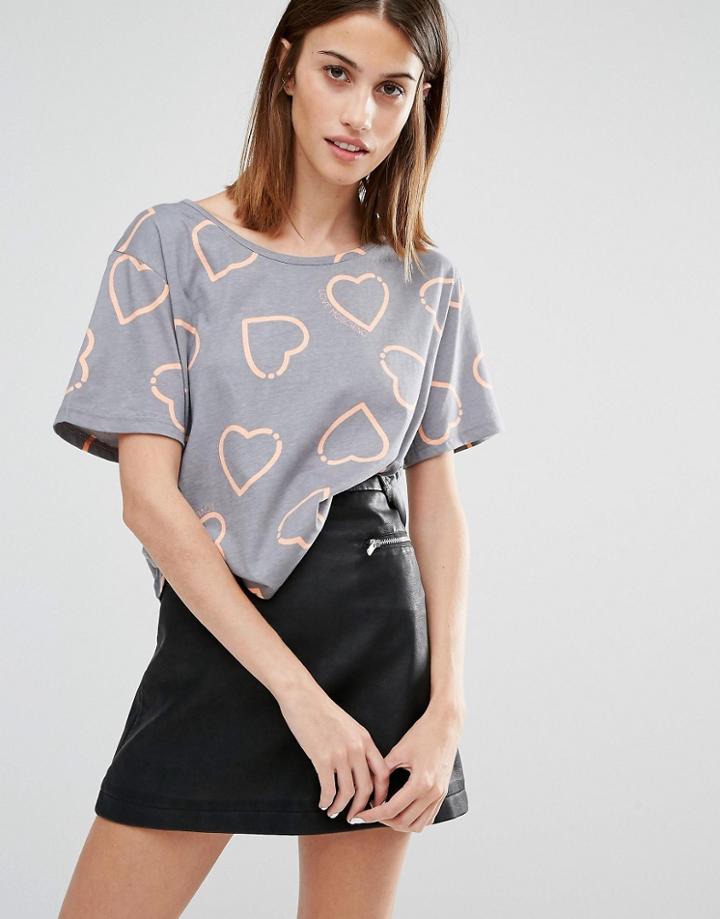 Love Moschino All Over Heart T-shirt In Gray - Gray